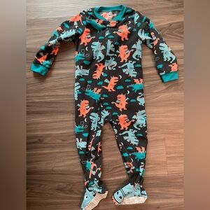 Carter's Boys Cozy and fleece Charcoal Gray and Teal Dragons Footie Pajamas 3T